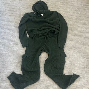 Women's Dark Green Knit Jogger Set